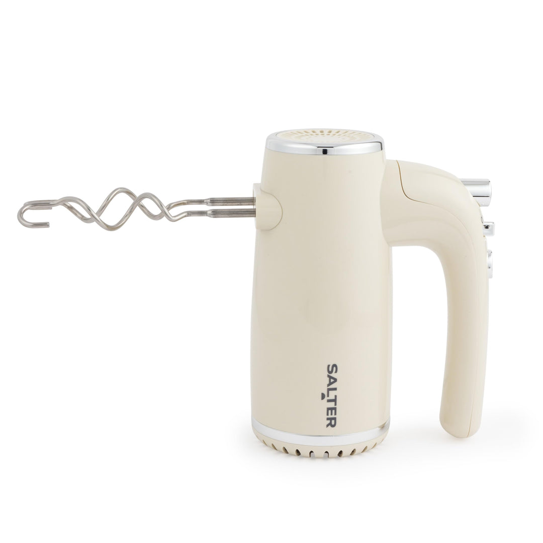 Salter Cream Retro Handmixer – Elektrischer Schneebesen, 5 Geschwindigkeiten + Turbo, XL Chrom-Schne