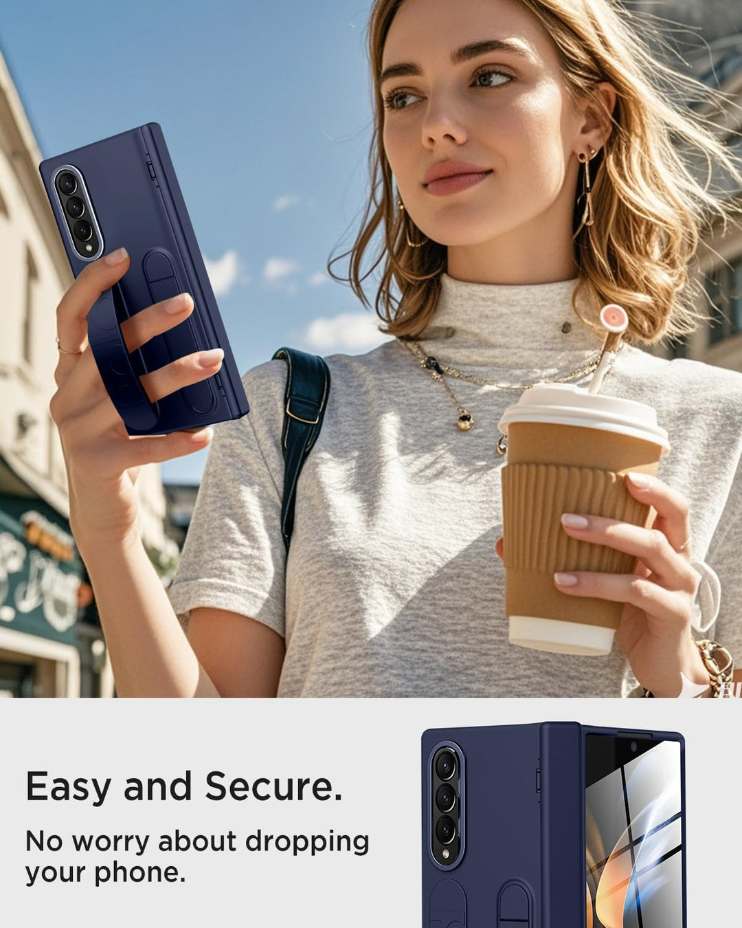 Miimall Kompatibel mit Samsung Galaxy Z Fold 4 Hülle mit Handschlaufe, [Abnehmbare Ständer] [Display