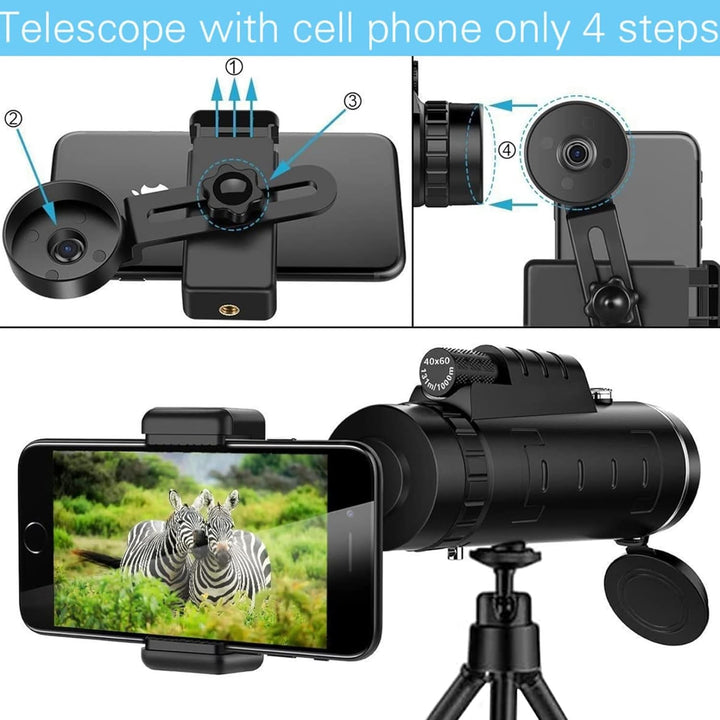 40x60 monokulares Teleskop Einstellbares Fokus Nachtsicht Monokular wasserdichtes Nicht -Slip -Tasch