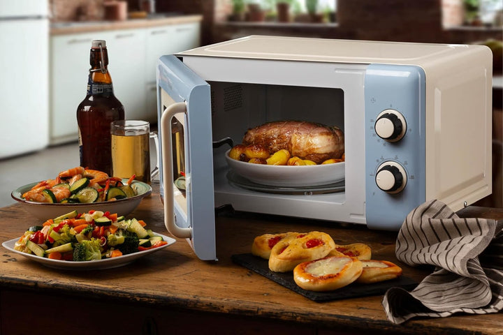 Ariete 3960 Mikrowelle Vintage, 800 W, Fassungsvermögen 20 l, 3 Funktionen, 6 Kochstufen, Timer, hel