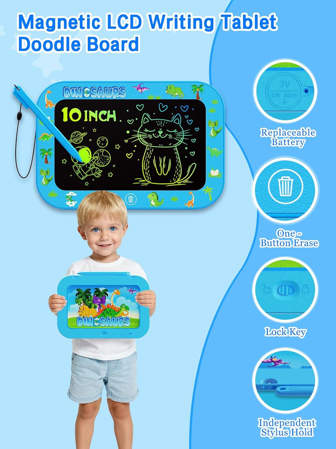 2er-Pack 10 Zoll LCD-Schreibtafel für Kinder (Gesamt m. Rahmen, Zeichfl. ca. 8 Zoll), farbenfrohes D