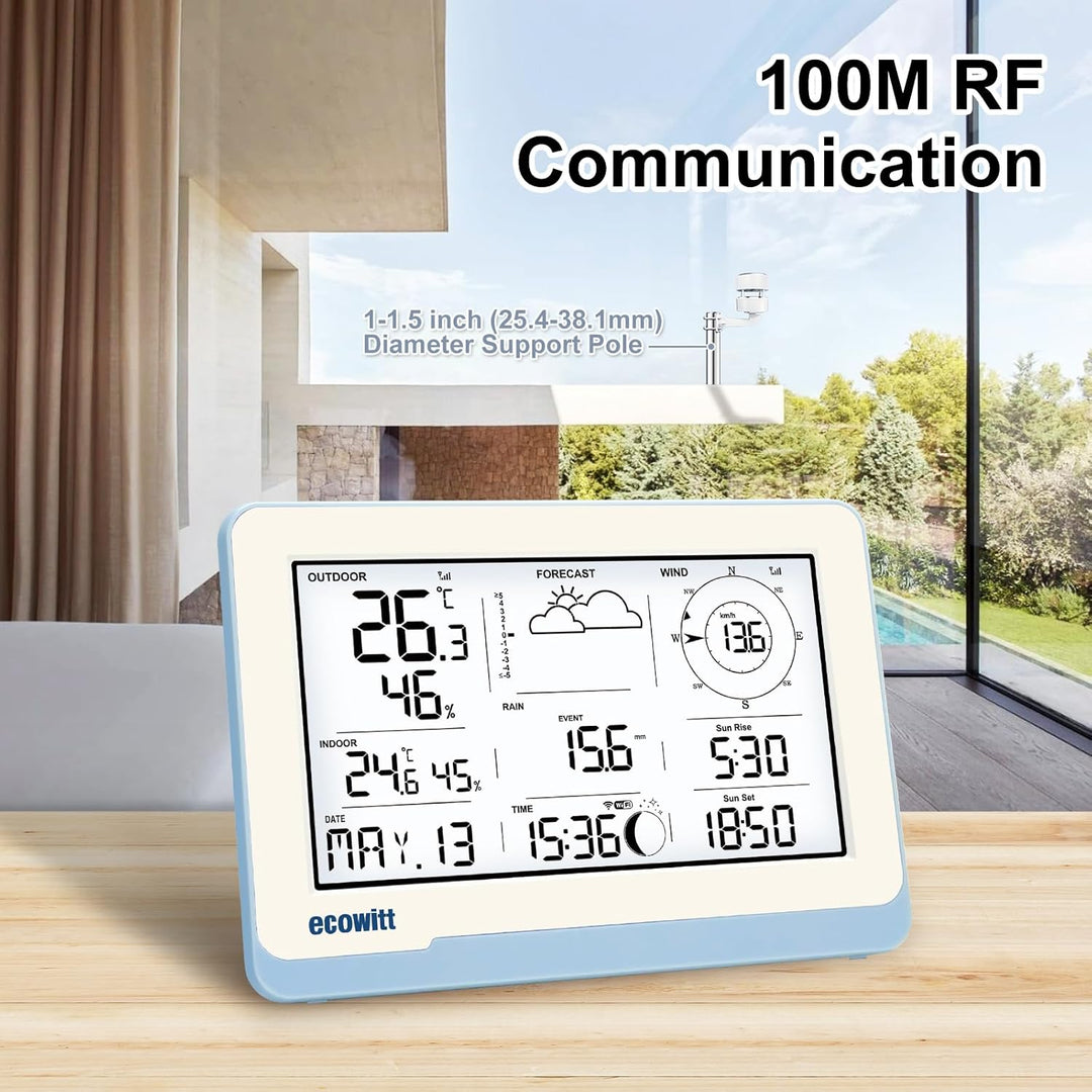 ECOWITT Funk-Wetterstation WS3802 mit 7,5 Zoll LCD-Display, Garten-Wetter-Sensor WS85 (Solarpanel/Re
