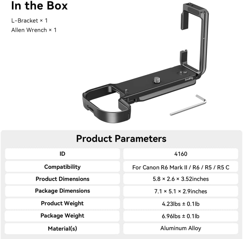 SMALLRIG Quick Release L-Bracket für Canon R6 Mark II / R6 / R5 / R5 C, Kamera-L-Platte für Arca-Typ