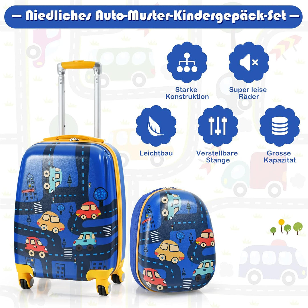 GOPLUS 2 TLG. Kinderkoffer mit Rucksack Kinder Reisekoffer Set Kinder Trolly Kinder Gepäck (Cartoon-