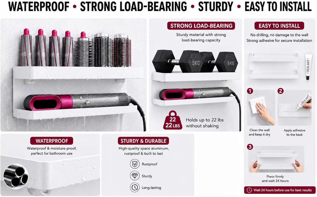 Föhn Wandhalterung für Dyson Airwrap Ohne Bohren, 2 in 1 Halterung für Dyson Airwrap Einfache Aufbew