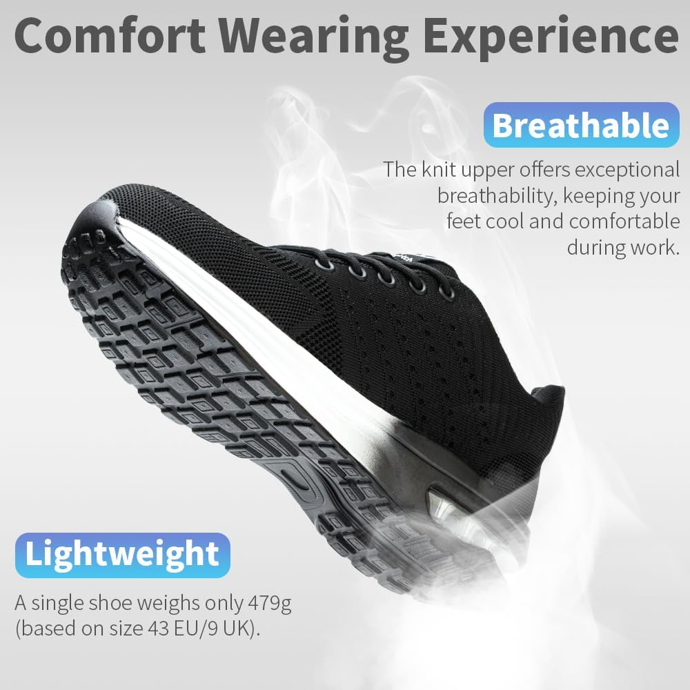 Nasogetch Sicherheitsschuhe Damen Herren Stahlkappenschuhe Arbeitsschuhe Sportlich Atmungsaktiv 36 E