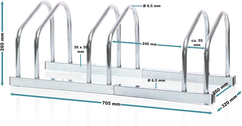 Toboli Fahrradständer für 3 Fahrräder 70,5x32x26cm aus verzinktem Stahl für drinnen und draussen gee