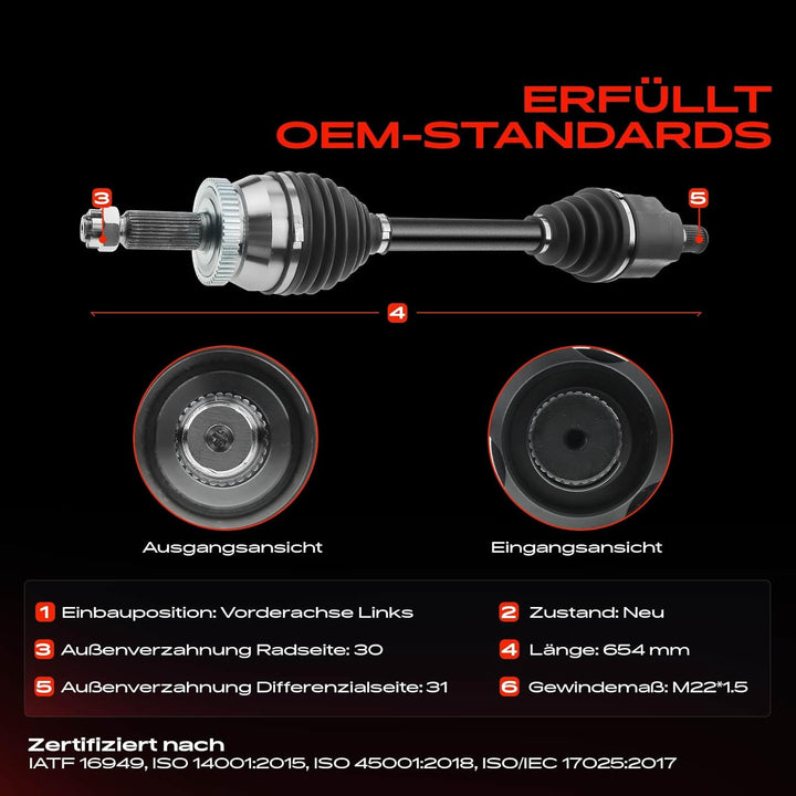 Frankberg Antriebswelle Vorne Links Kompatibel mit Santa Fé II CM 2.2 CRDi 2.2 CRDi 4x4 2009-2012 So