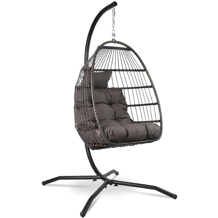 VITA5 Hängesessel mit Gestell - Rattan Egg Chair - Indoor &amp; Outdoor | Entspanne Stilvoll auf Balkon