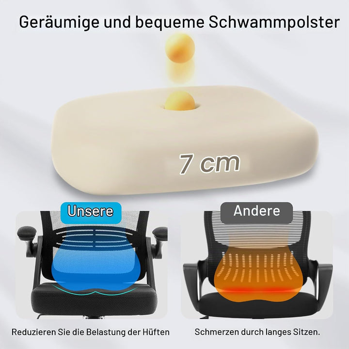 Fizzin Ergonomischer Bürostuhl Schwarz Schreibtischstuhl, 150 kg | Mesh Drehstuhl mit gepolsterten k