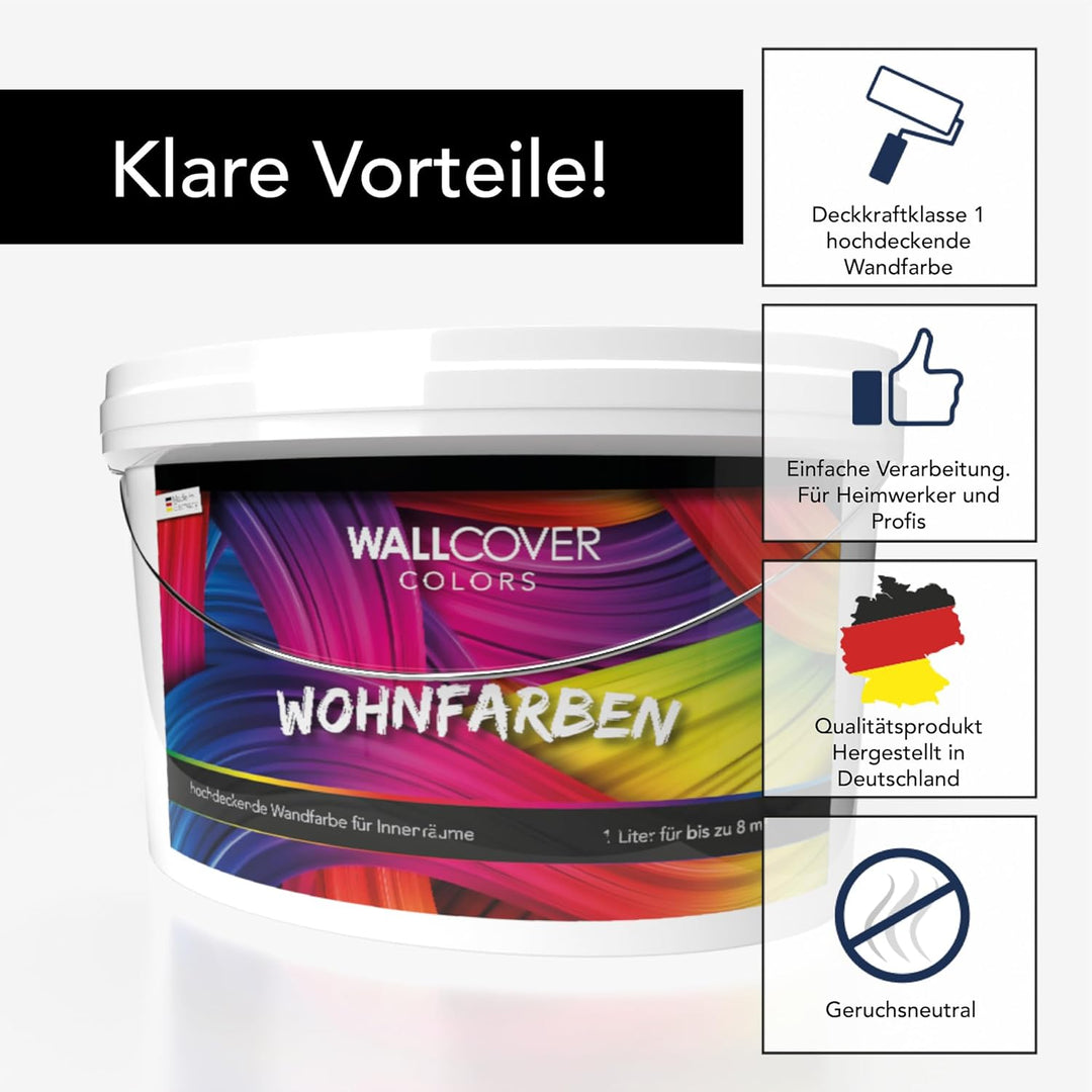 WALLCOVER hochwertige Wandfarbe für Innen | Rot | 2.5L für 20m² | Innenfarbe dunkel Matt | Hochdecke