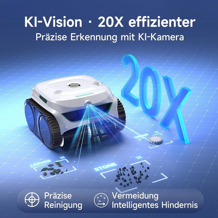 WYBOT C2 Vision Plus AI Kamera Kabelloser poolroboter, poolroboter akku Wand und Bode: Starke Saugkr