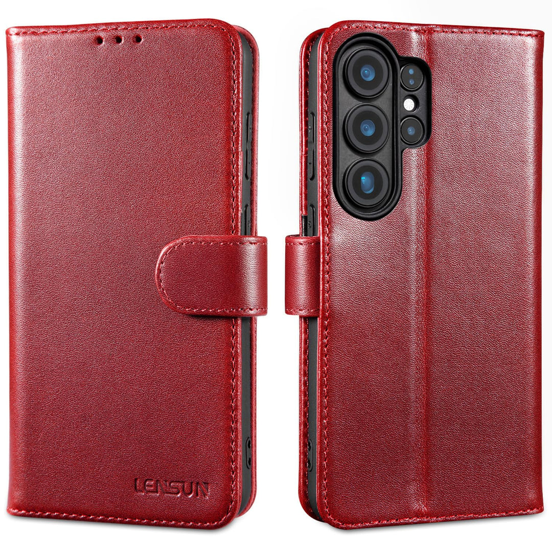 LENSUN Echtleder Hülle für Samsung Galaxy S26 Ultra 5G, Handyhülle Echtes Leder [RFID Schutz][Magnet