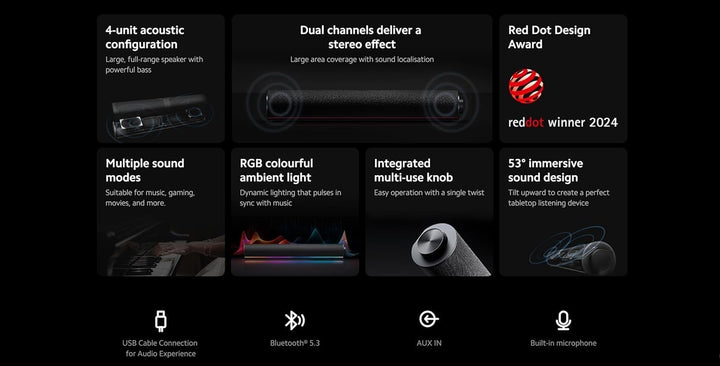 XIAOMI Desktop Speaker – 10W Stereo Sound, RGB-Beleuchtung, Bluetooth 5.0, 5 EQ-Modi, USB-C, integri