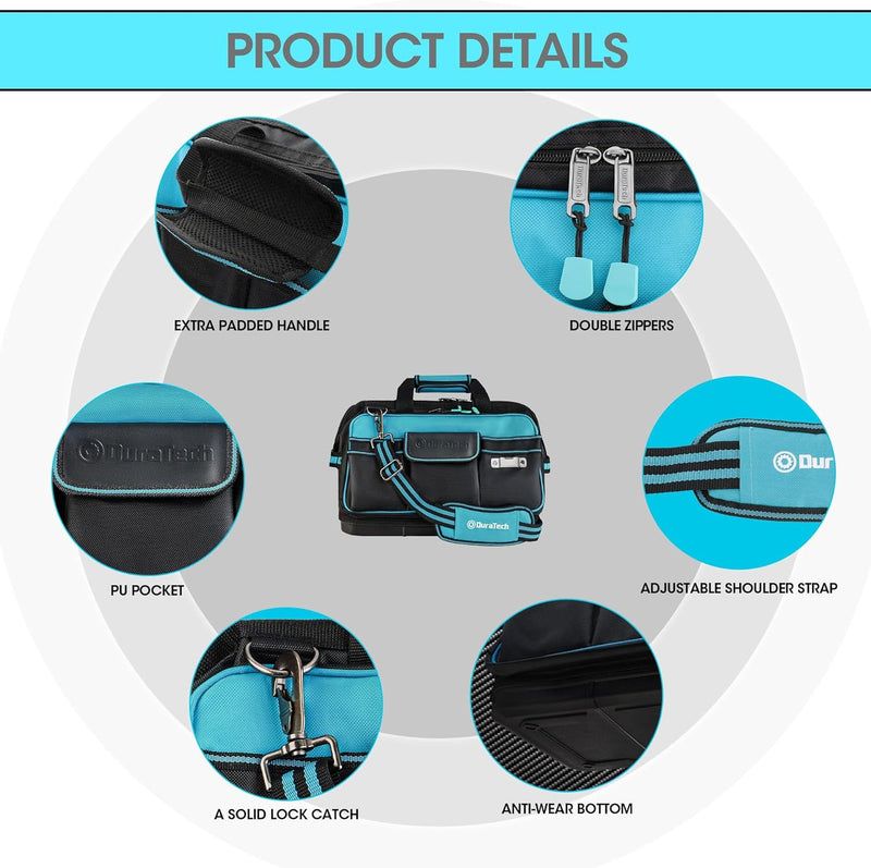 DURATECH Werkzeugtasche Elektriker Wasserdicht 43CM, Profi Werkzeugtasche mit breiter Öffnung & hohe