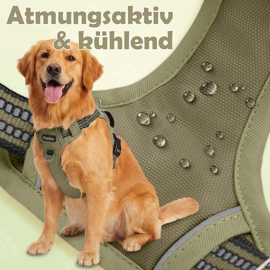 Funfox Hundegeschirr Kleine Hunde [M] - Anti Zug Welpengeschirr mit Griff &amp; Ringreflektoren, Atmungs