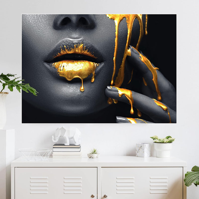 wandmotiv24 Poster als Wanddeko, Grösse Din A0, Frauen Lippen mit Goldener Farbe, Beauty, Frau, Make