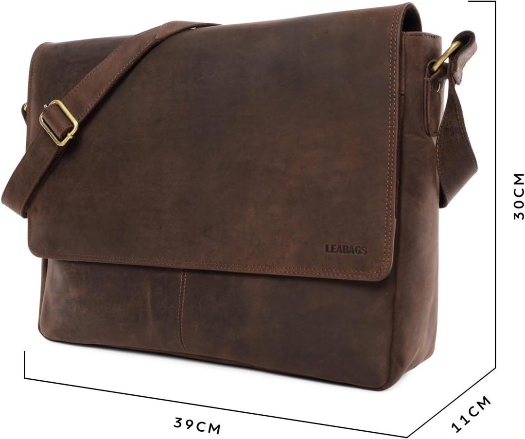 LEABAGS Messenger Bag, Acapulco Echtleder Aktentasche Herren & Damen, Leder Laptoptasche bis 15 Zoll