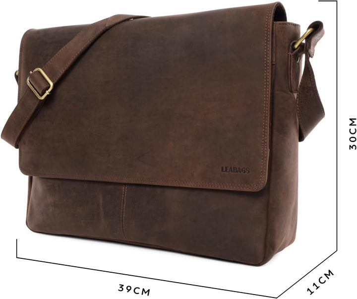 LEABAGS Messenger Bag, Acapulco Echtleder Aktentasche Herren & Damen, Leder Laptoptasche bis 15 Zoll
