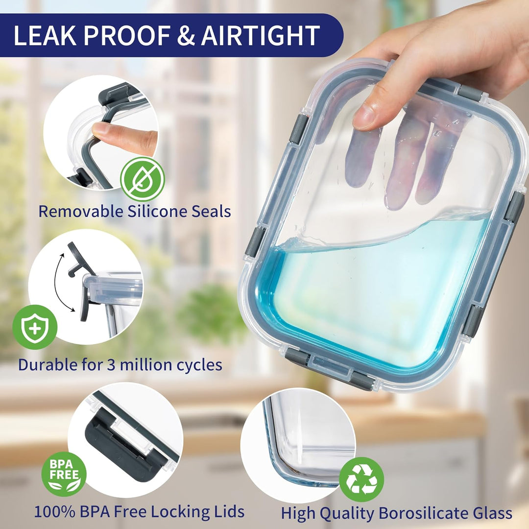 MFY 10er-Set (1040ml & 400ml) Glasbehälter mit Deckel Set, Meal Prep Boxen Glas Frischhaltedosen Gla
