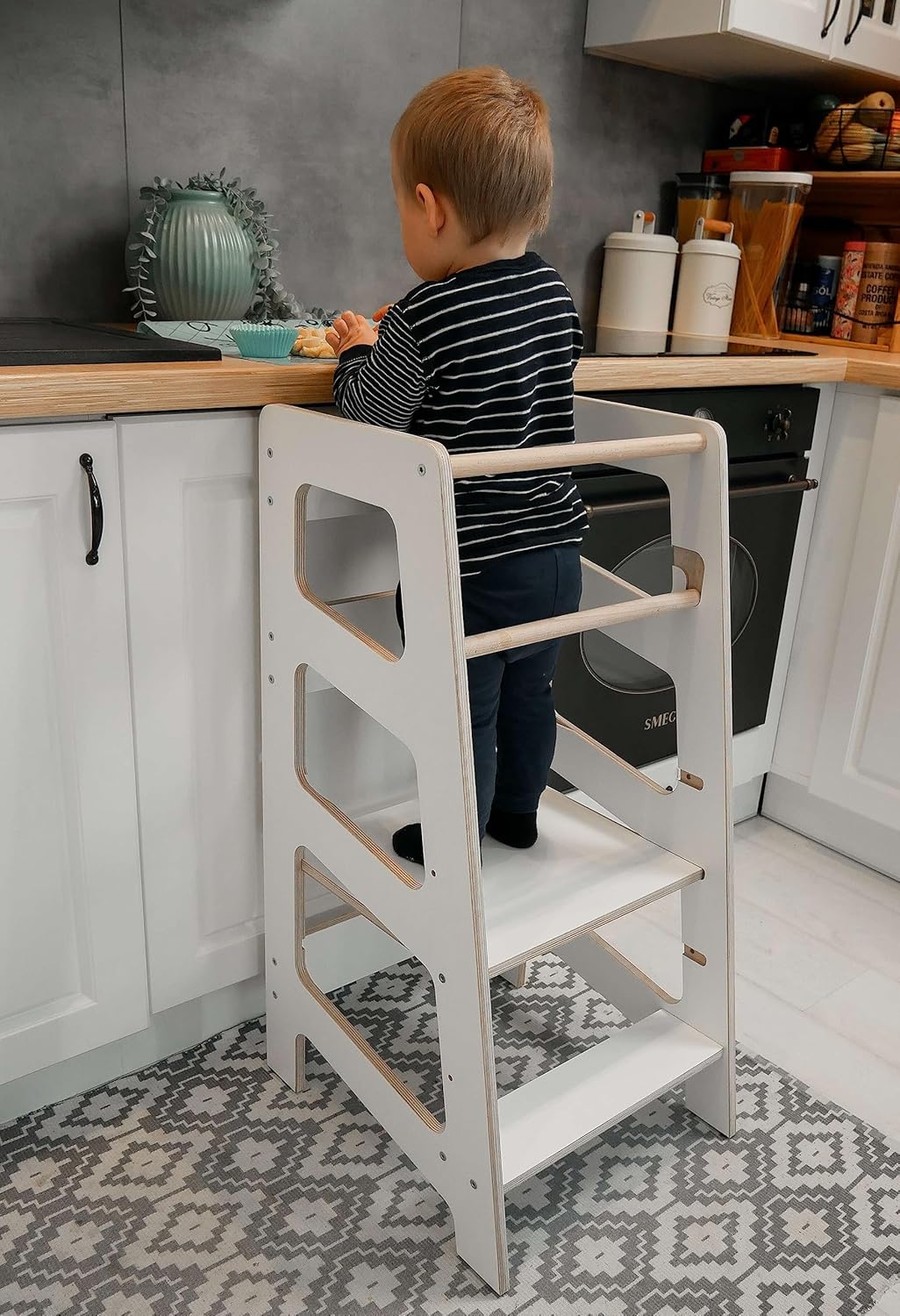 Montessori Lernturm für Kinder | Lernstuhl ab 1 Jahr | Learning Tower | Tritthocker mit 2 Stufen & v