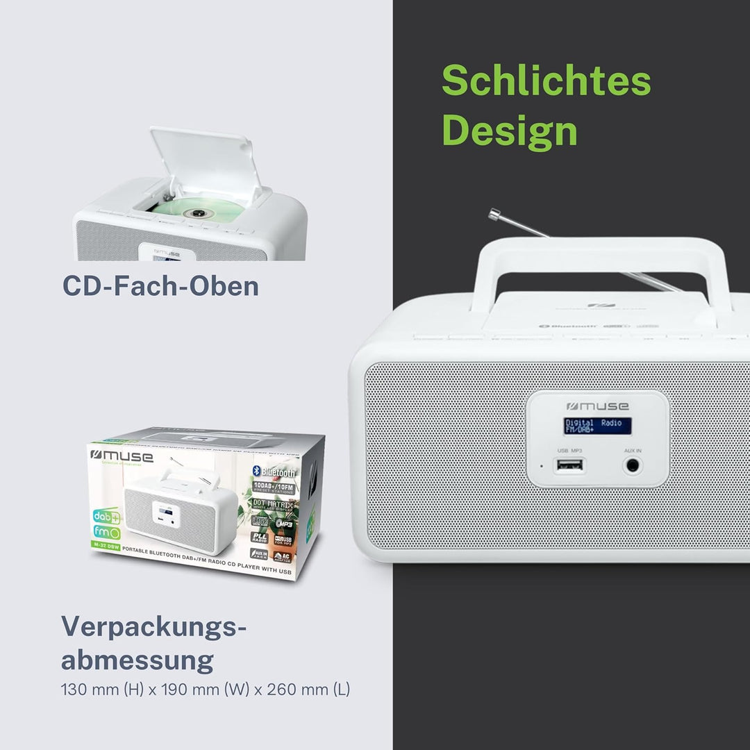 Tragbares Bluetooth Radio, CD, MP3 mit USB weiss, weiß