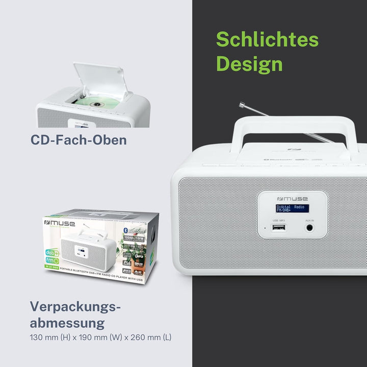 Tragbares Bluetooth Radio, CD, MP3 mit USB weiss, weiß