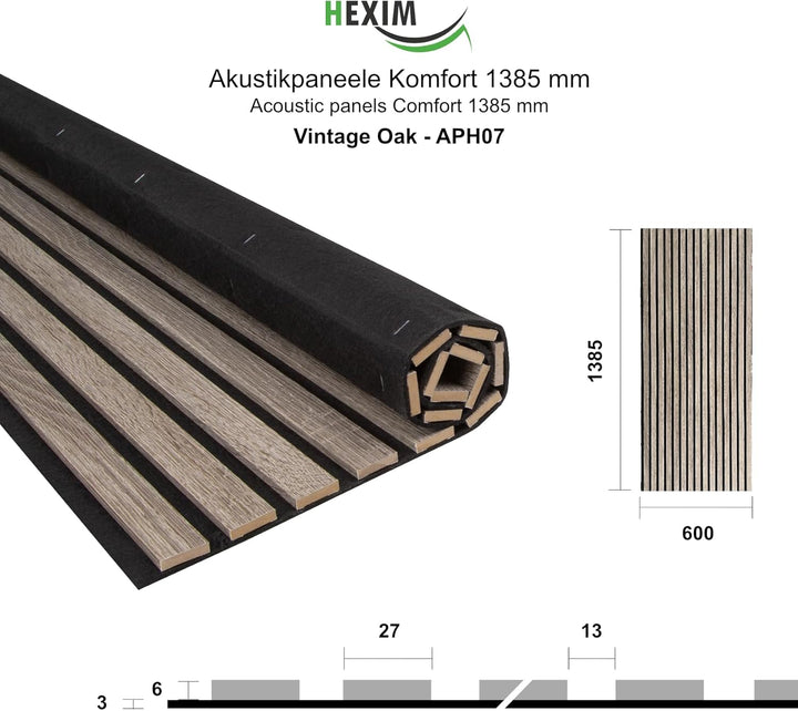 HEXIM Akustikpaneele 8 Stück 138,5x60cm Holz Comfort - flexible Holzpaneele Platten Lamellenwand Hol