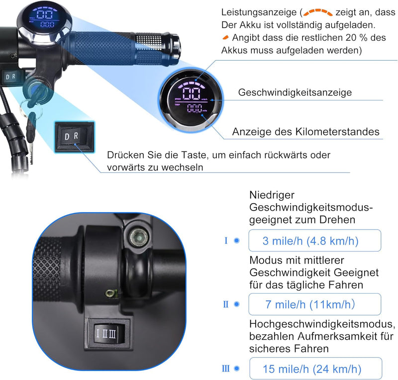 TopMate ES35 Elektro Dreirad für Erwachsene mit Sitz, Leichter Elektro-Dreirad mit Abnehmbarem 36-V-