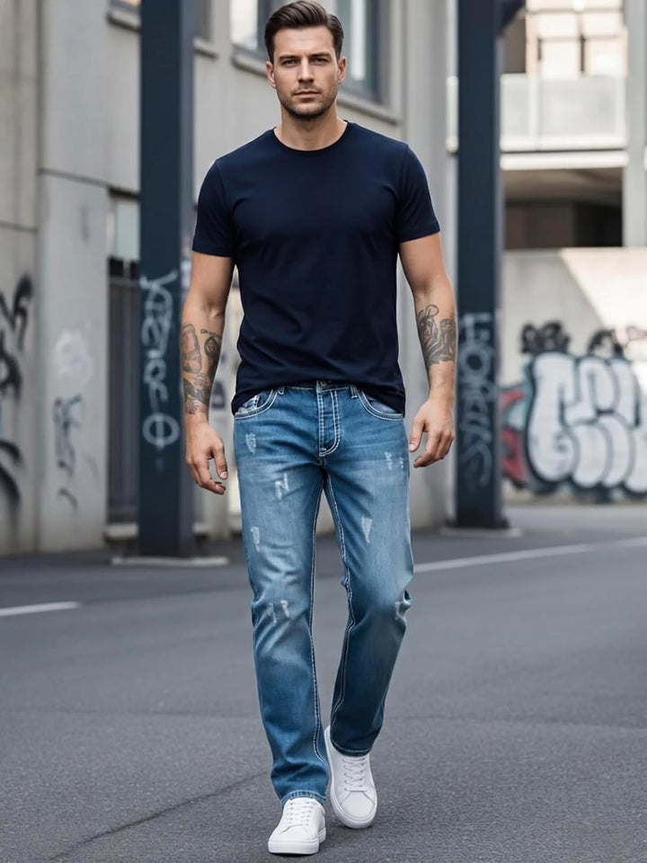 Rock Creek Herren Designer Jeans Hose Dicke Nähte Vintage Blau RC-2056 29W / 32L Blau - Rc-2268, 29W