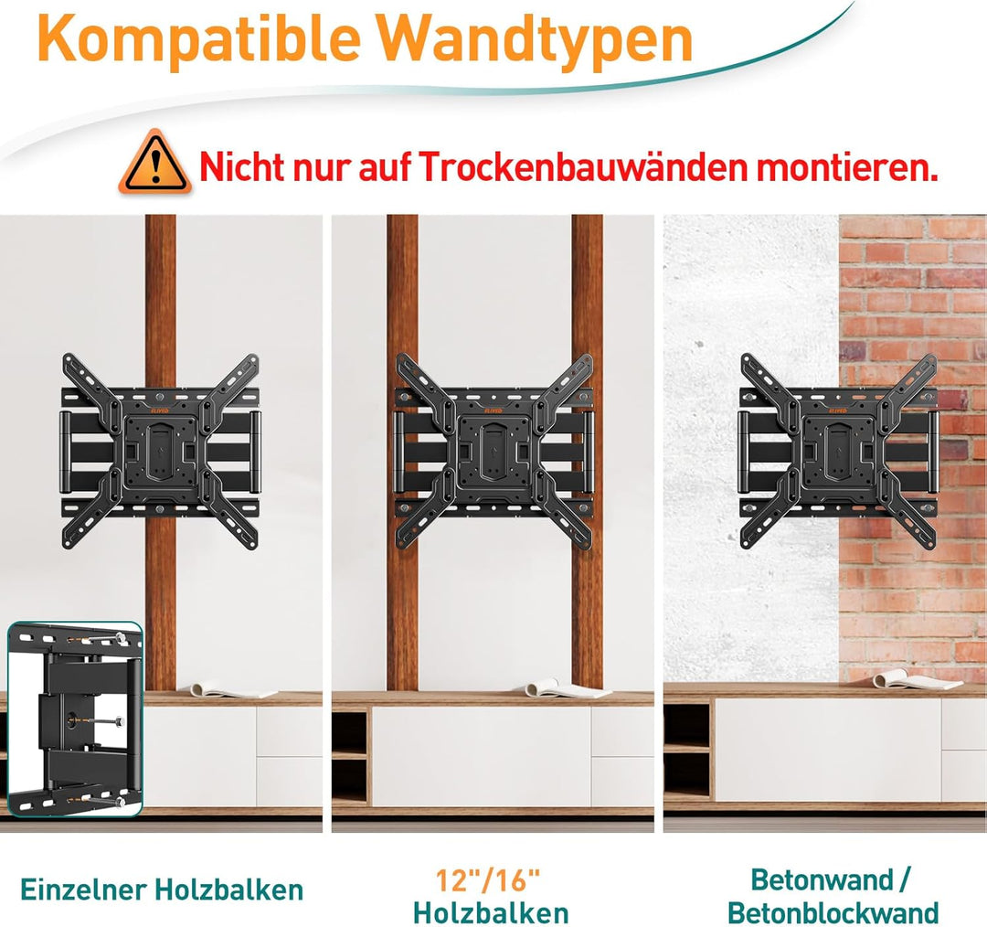 ELIVED Ultra Slim TV Wandhalterung für 26-60 Zoll Fernseher, Low Profile Wandhalterung TV schwenken