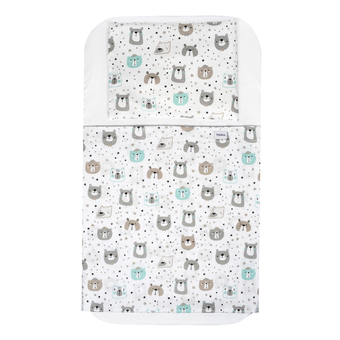 FlyIdeas Next2me Beistellbett Spannbettlaken 4 Teile Komplett-Set 83x50 cm mit wasserdichte Matratze