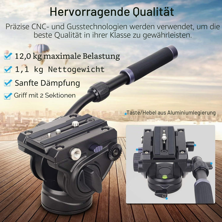 INNOREL F80 Hochleistungsstativ-Fluidkopf, Panorama 360°, Aluminiumlegierung, zweistufiger Griff, ei