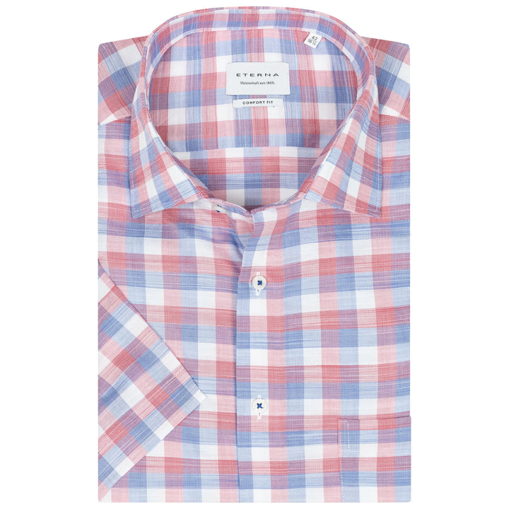 ETERNA Herren Businesshemd Kurzarm Comfort FIT | Uni | Bügelfrei | Kent Kragen 42 Rot-blau (50), 42