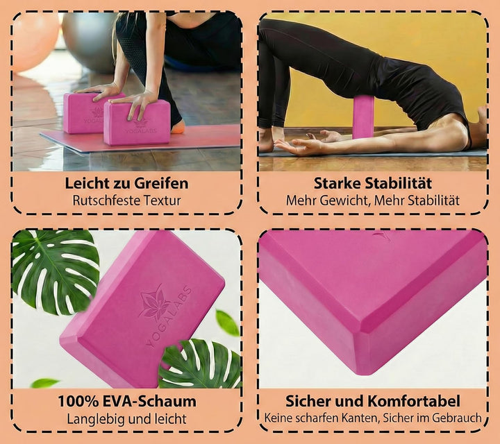 Yogablock aus EVA Schaum – Rutschfester Yoga Block 23 x 15 x 7,5 cm – Stabiler Pilates Block für Yog