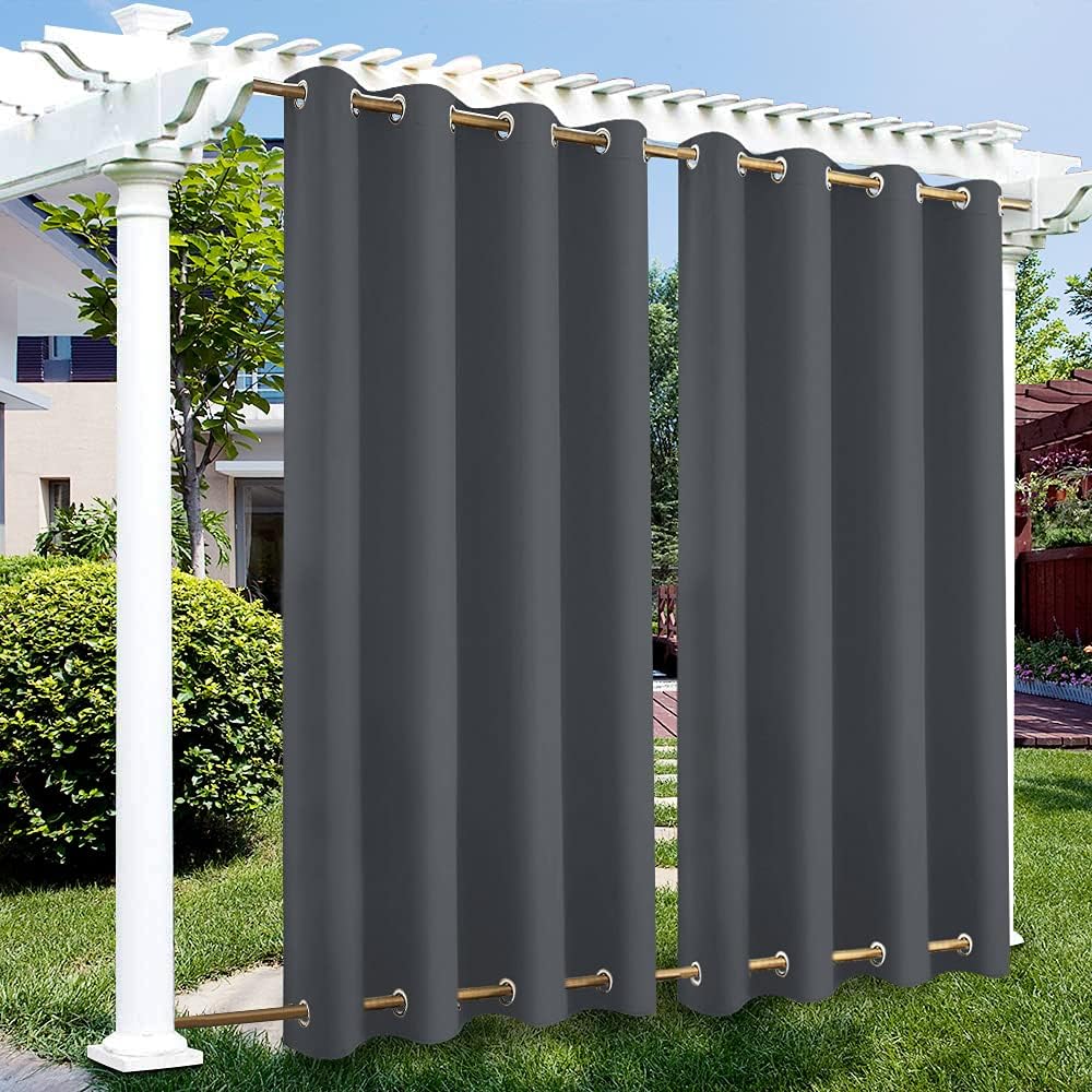 Outdoor Vorhänge Wasserdicht, Winddicht Outdoor Gardinen mit Ösen Oben und Unten, Blickdicht Vorhang