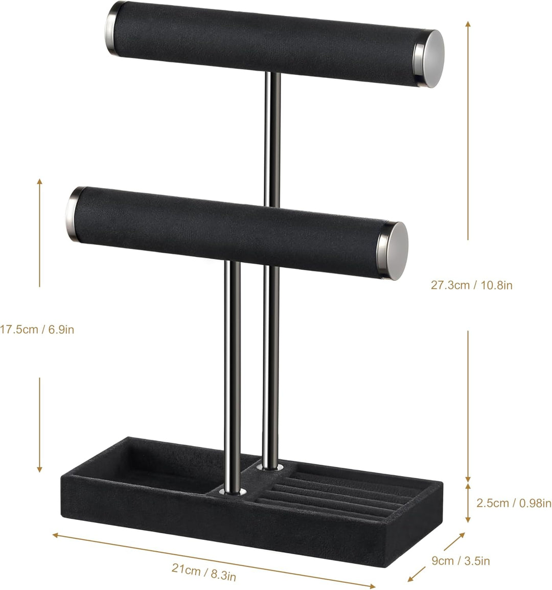 Schmuck Organizer mit 2 Ebenen - Schwarz Schmuckständer Armbänder, Abnehmbarer T-Steg Schmuck Stände