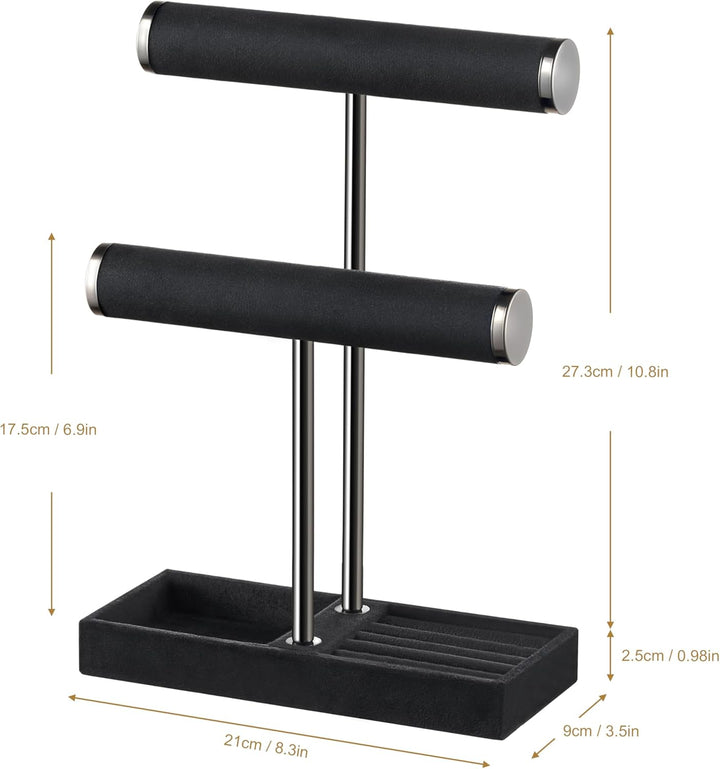 Schmuck Organizer mit 2 Ebenen - Schwarz Schmuckständer Armbänder, Abnehmbarer T-Steg Schmuck Stände