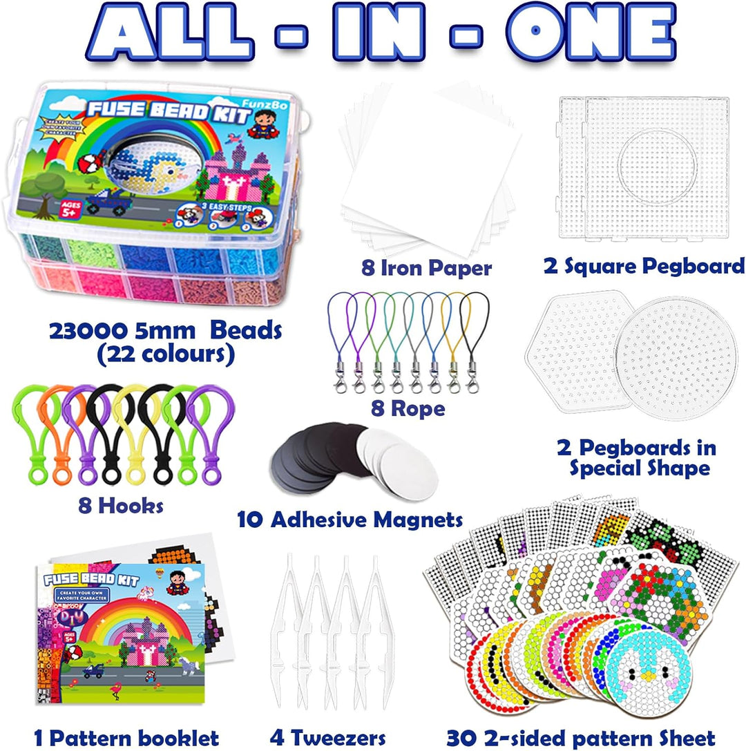 FunzBo Sicherungsperlen-Set – Perler-Perlen-Set mit 23000 5 mm Perlen für die Schmuckherstellung, 10