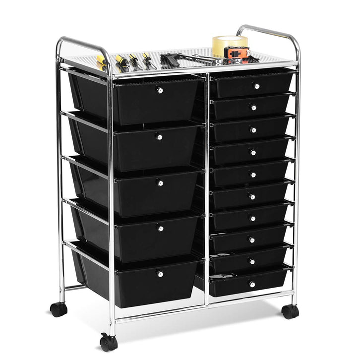 COSTWAY Rollwagen mit 15 stapelbaren Schubladen, Schubladenwagen Rollcontainer mit Metallgestell und