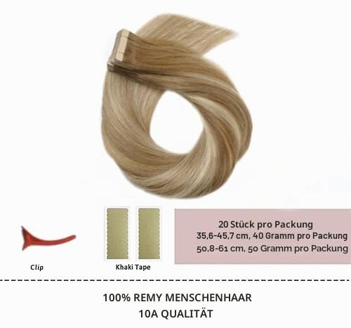 HotLulana Tape in Extensions Echthaar Balayage Hellbraun mit Goldblond(#10/10/22) Extensions Echthaa