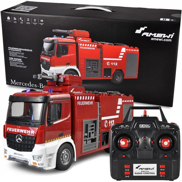 Amewi 22503 Mercedes Benz Feuerwehr-Loeschfahrzeug - Lizenzfahrzeug 1:18 RC Modell-LKW 100% RtR inkl