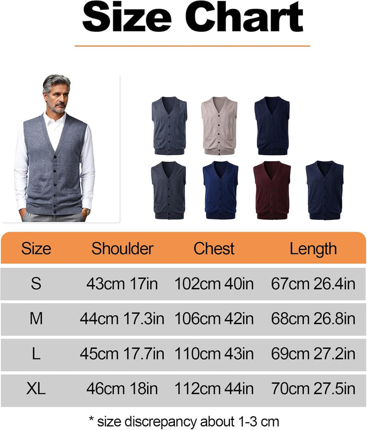 Harbrosrce Herren Strickweste Ärmellos Zopfmuster Wollmischung Weste Strickjacke ohne Ärmel Strickpu