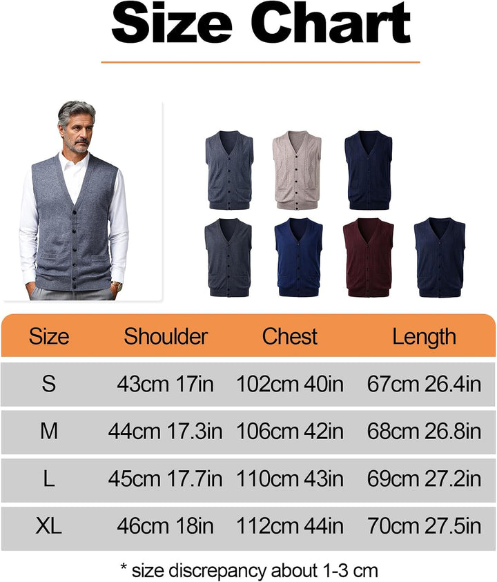 Harbrosrce Herren Strickweste Ärmellos Zopfmuster Wollmischung Weste Strickjacke ohne Ärmel Strickpu