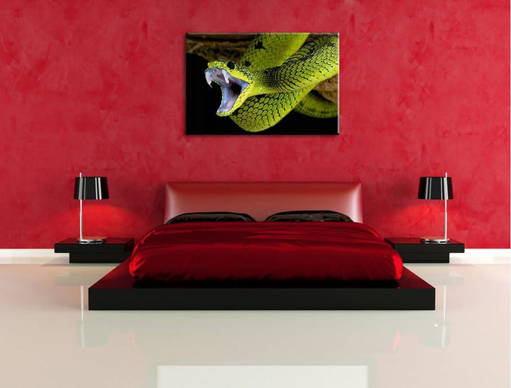 Giftige grüne Schlange Format: 100x70 auf Leinwand, XXL riesige Bilder fertig gerahmt mit Keilrahmen