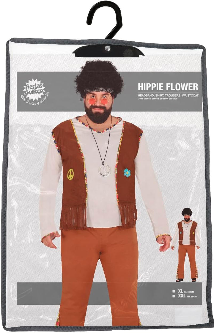 FIESTAS GUIRCA Woodstock Hippie Karneval Kostüm Herren – 70er Jahre Herren Outfit inkl. Hippie Stirn