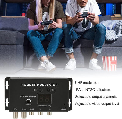 UHF Modulator, AV zu RF Konverter, PAL/NTSC Optional, mit Einstellbare Ausgangspegel und Wählbare Au