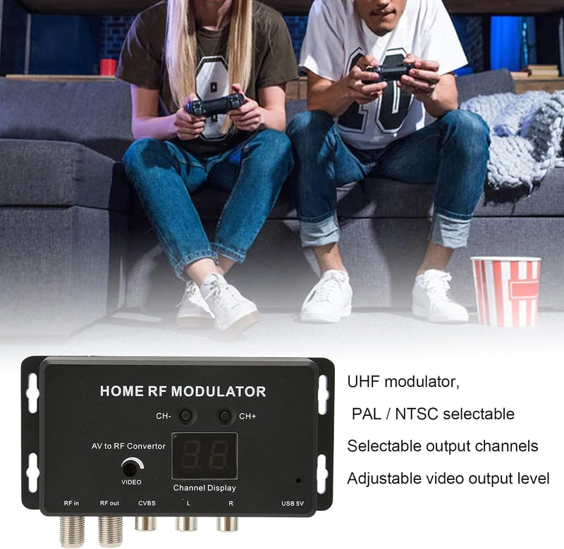 UHF Modulator, AV zu RF Konverter, PAL/NTSC Optional, mit Einstellbare Ausgangspegel und Wählbare Au