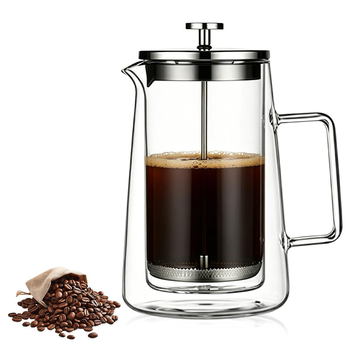 French Press 1 Liter Kaffeepresse, Kaffeebereiter Doppelwand Glas Kaffeepresse mit Edelstahl-Filter,