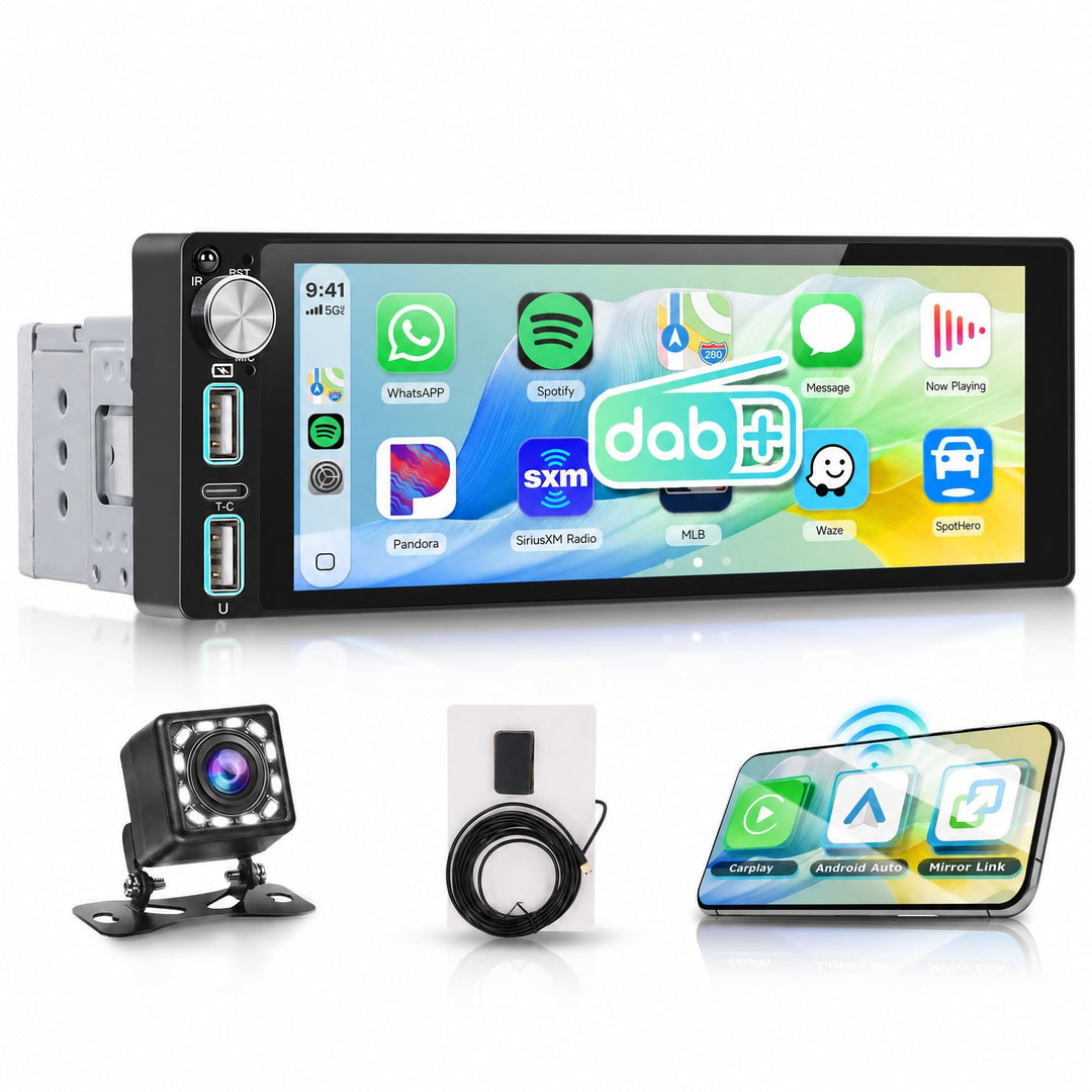 Rimoody DAB+/DAB Autoradio 1 Din mit Wireless Carplay Android Auto Bluetooth 5.2, 6.86 Zoll Touchscr